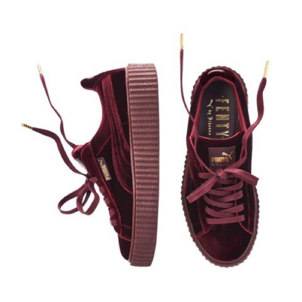 Maroon velvet fenty puma creepers